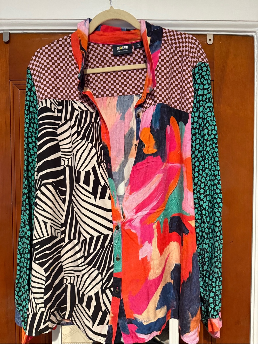 Maeve Mixed-Print Multicolor Button-Up Jacket